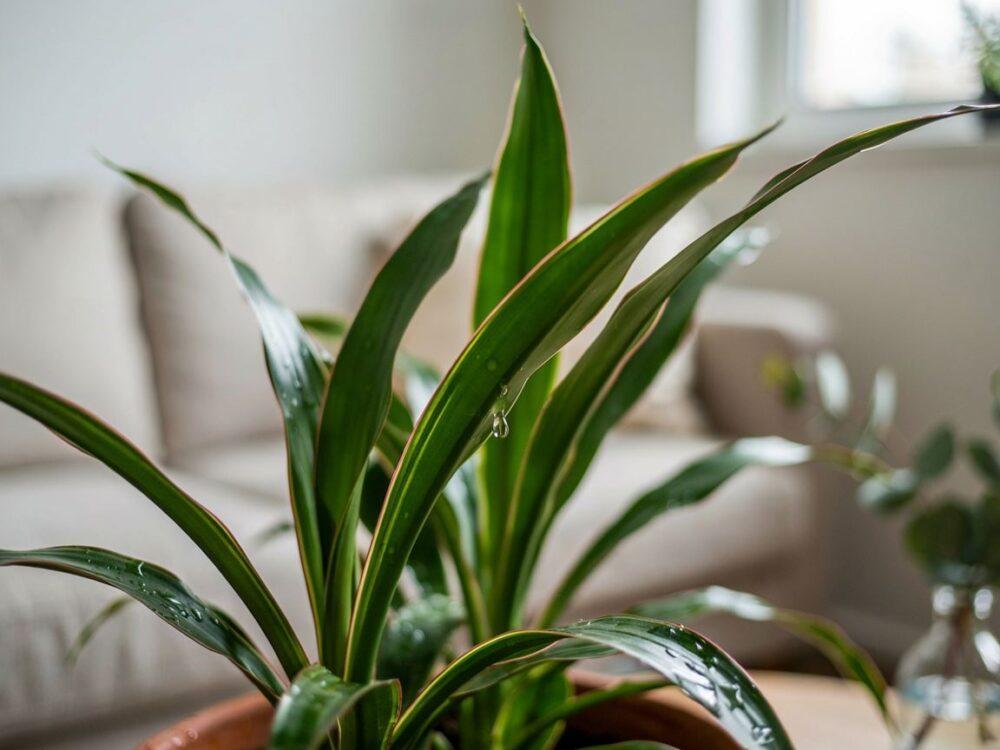 dracena z kroplami wody