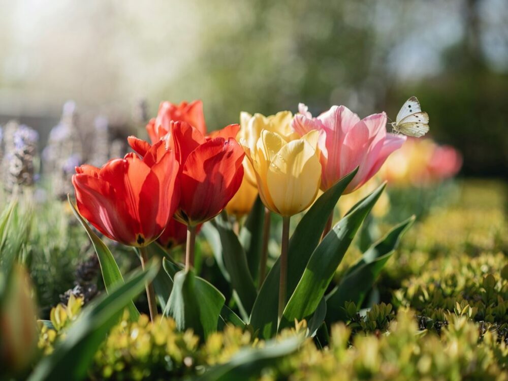 tulipany w ogrodowej aranżacji